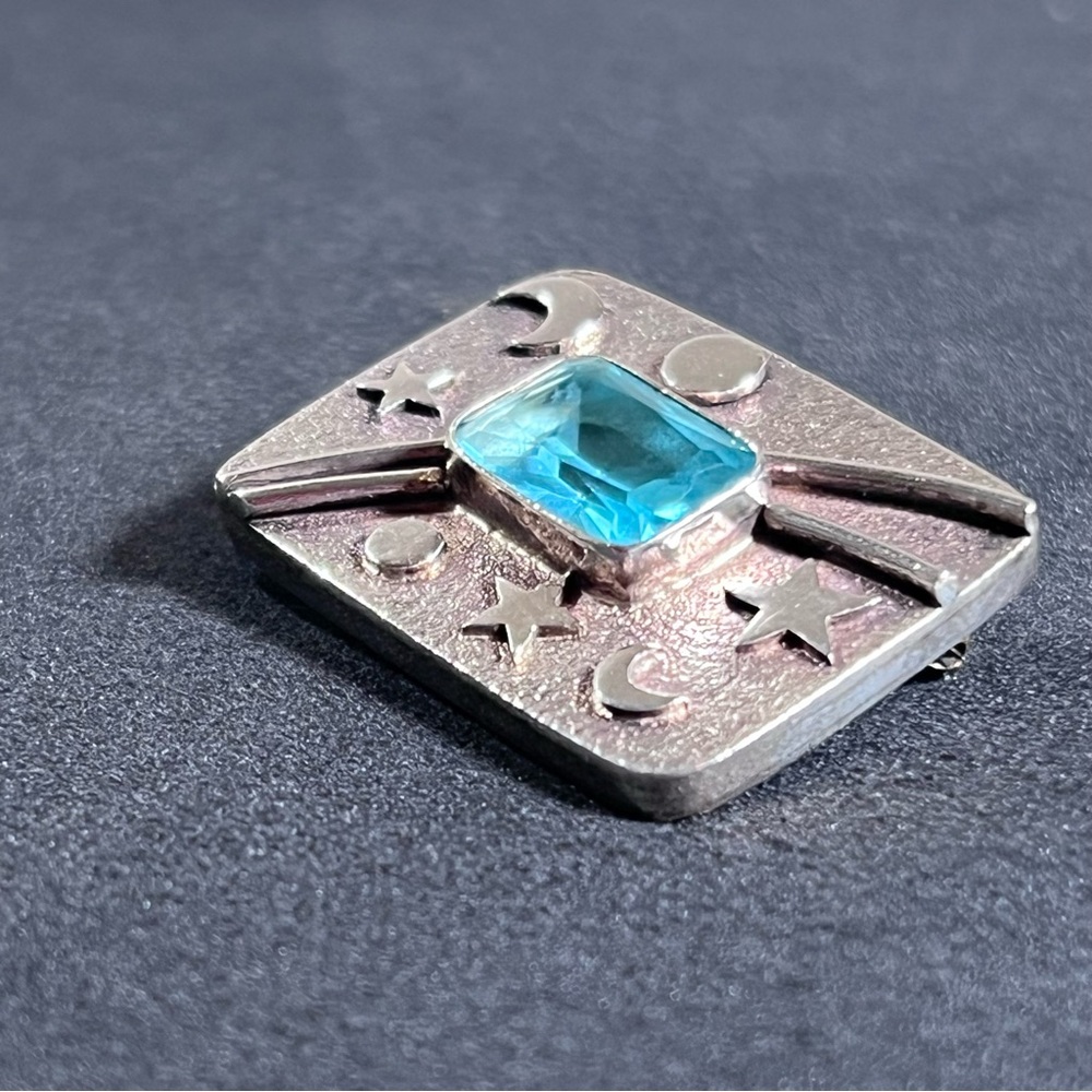 Sterling‎ Silver Blue Quartz Moon Stars Pendant Brooch Mystical Fairy Celestial - Picture 8 of 14